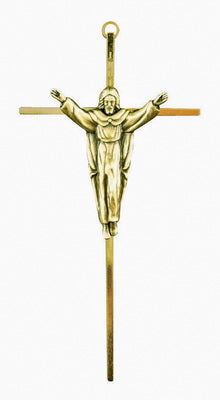 Brass Wall Crucifix with Bronze Risen Christ 10"